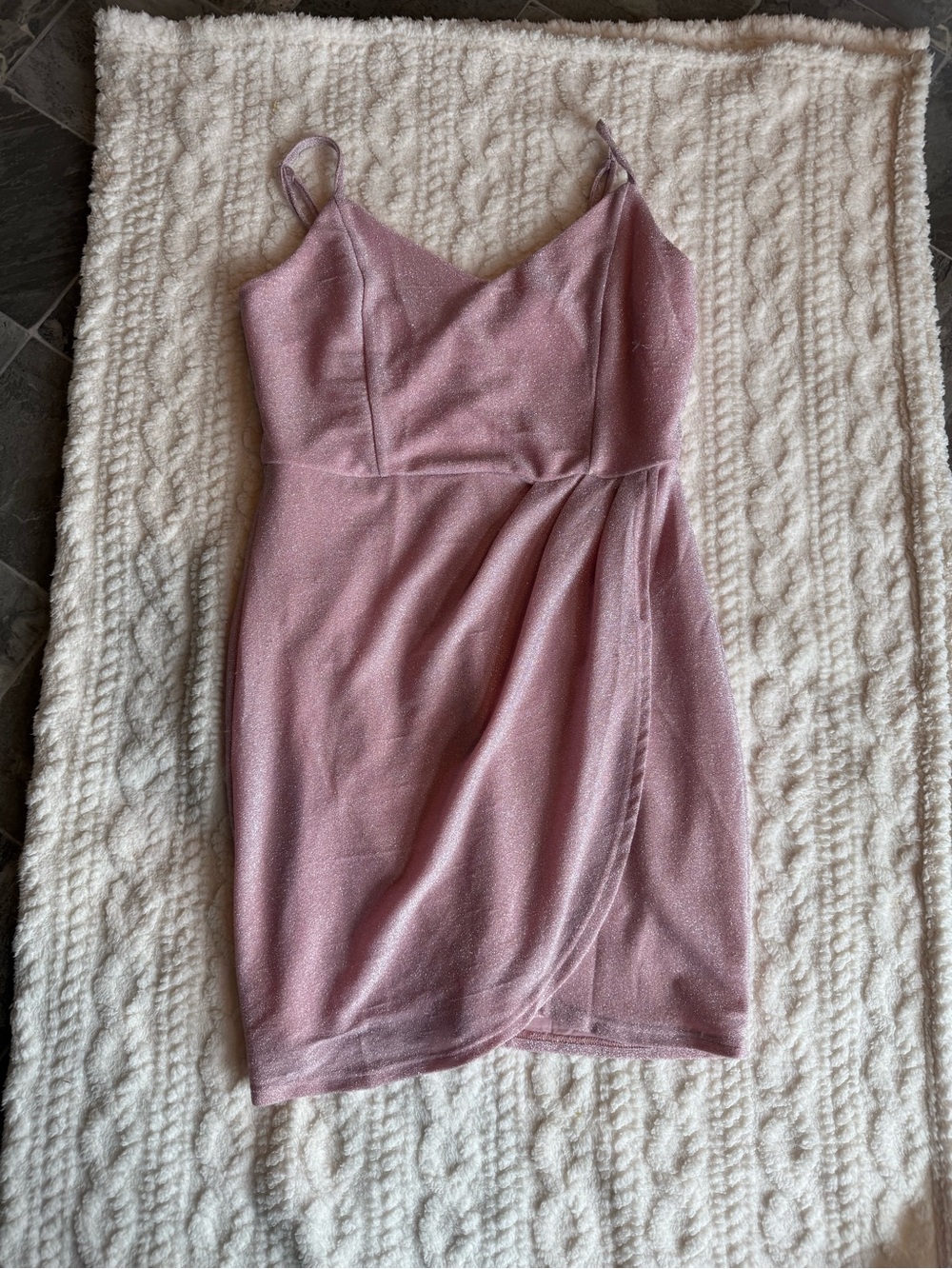 Mi Ami Pink Metallic Glitter Bodycon Mini Dress Wrap Skirt V-Neck Size L